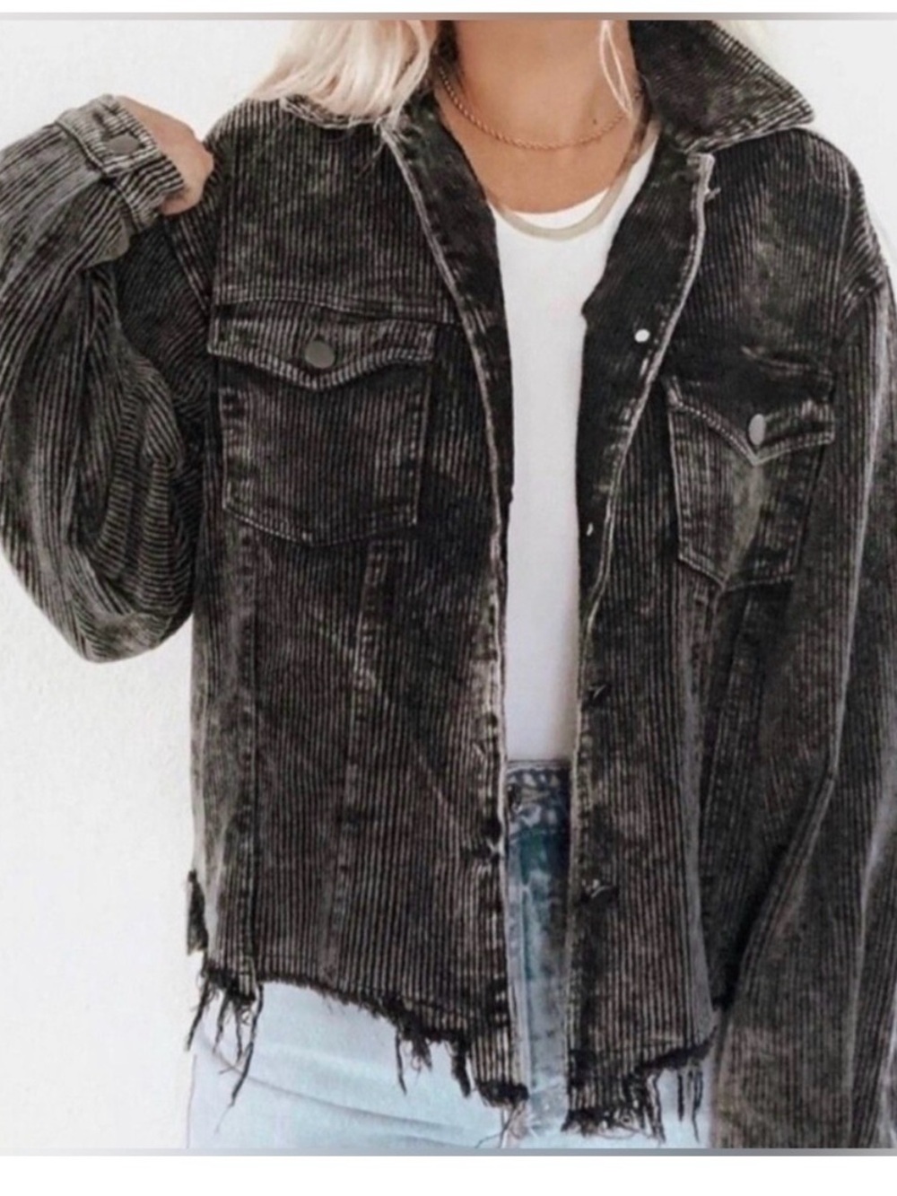 Corduroy Distressed Jacket - Black